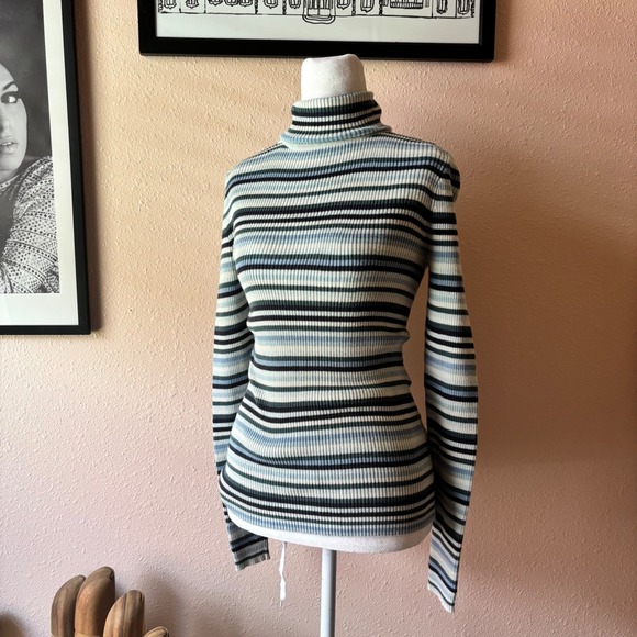 GAP Sweaters - Y2K Rory Gilmore Blue Striped Turtleneck Sweater